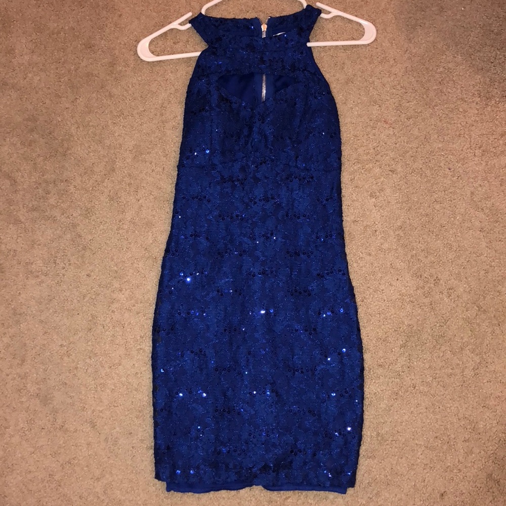 Blue body-con homecoming dress.